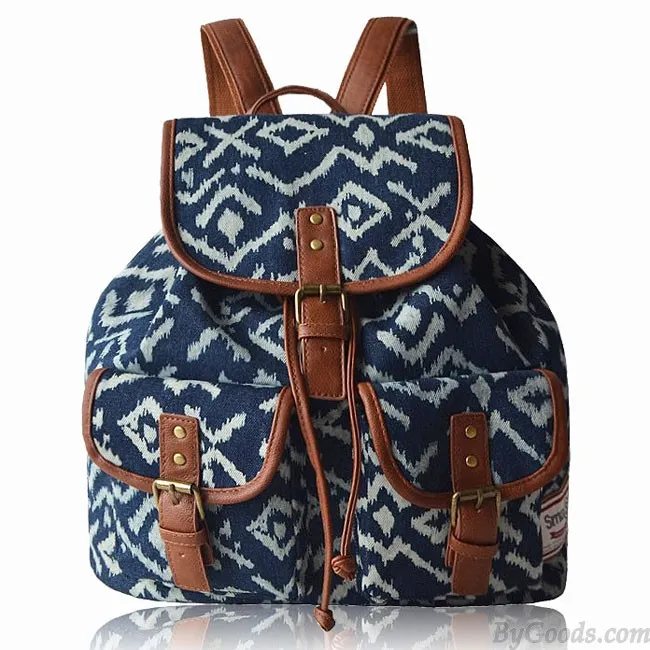 Original Two Pockets Geometry Irregular Canvas Retro School Leisure Backpack