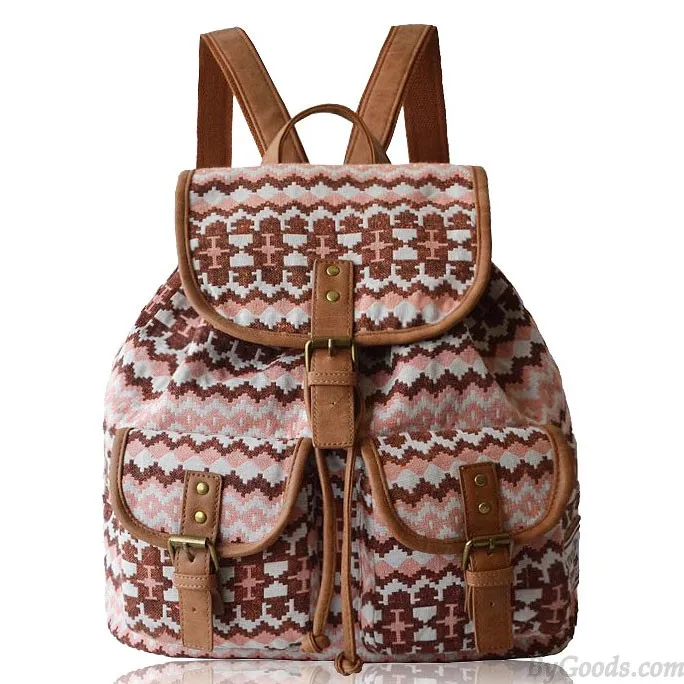 Original Two Pockets Geometry Irregular Canvas Retro School Leisure Backpack
