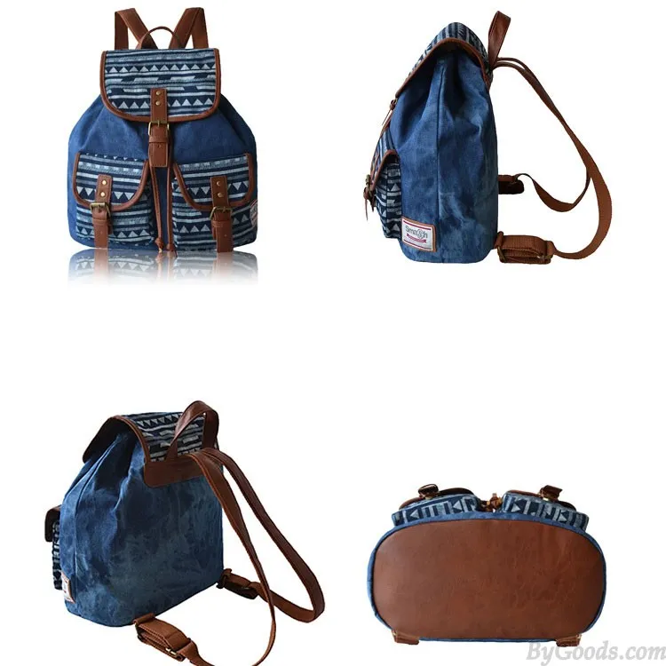 Original Two Pockets Geometry Irregular Canvas Retro School Leisure Backpack