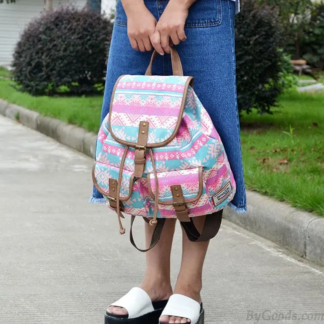 Original Two Pockets Geometry Irregular Canvas Retro School Leisure Backpack