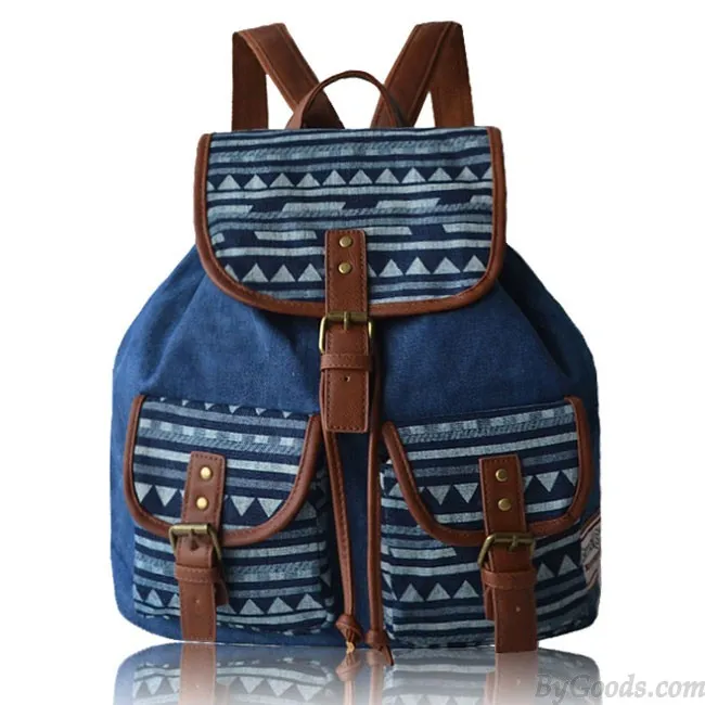 Original Two Pockets Geometry Irregular Canvas Retro School Leisure Backpack