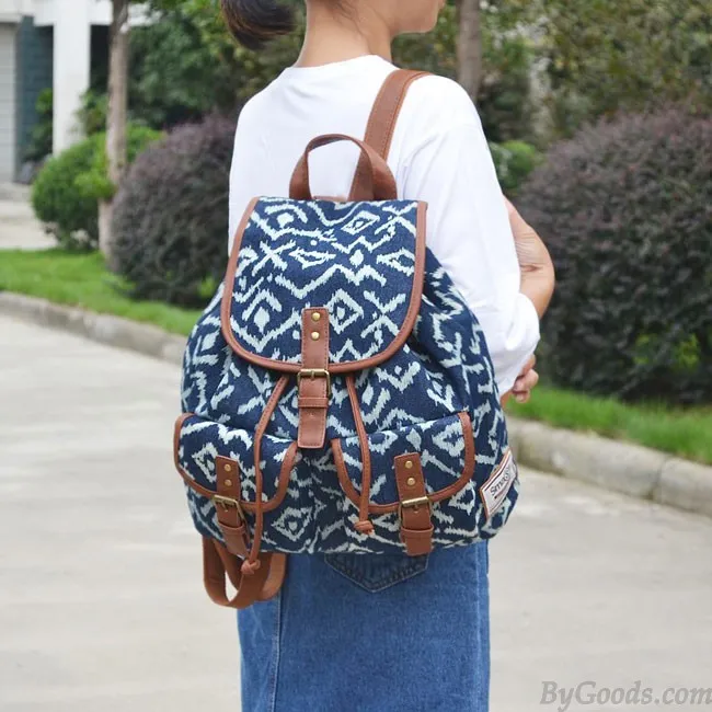 Original Two Pockets Geometry Irregular Canvas Retro School Leisure Backpack