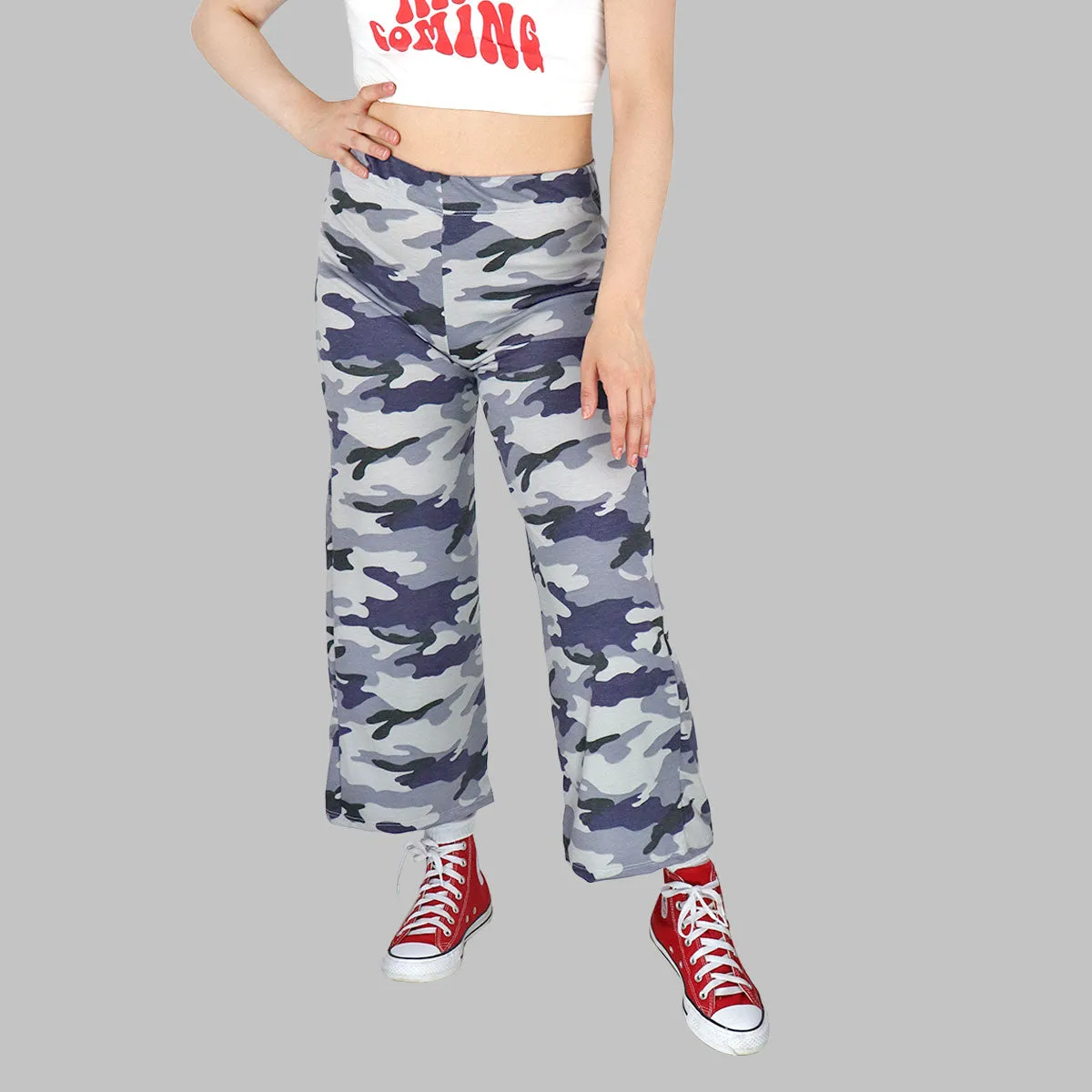 Pantalón Casual color Gris con Estampado Azul para Dama