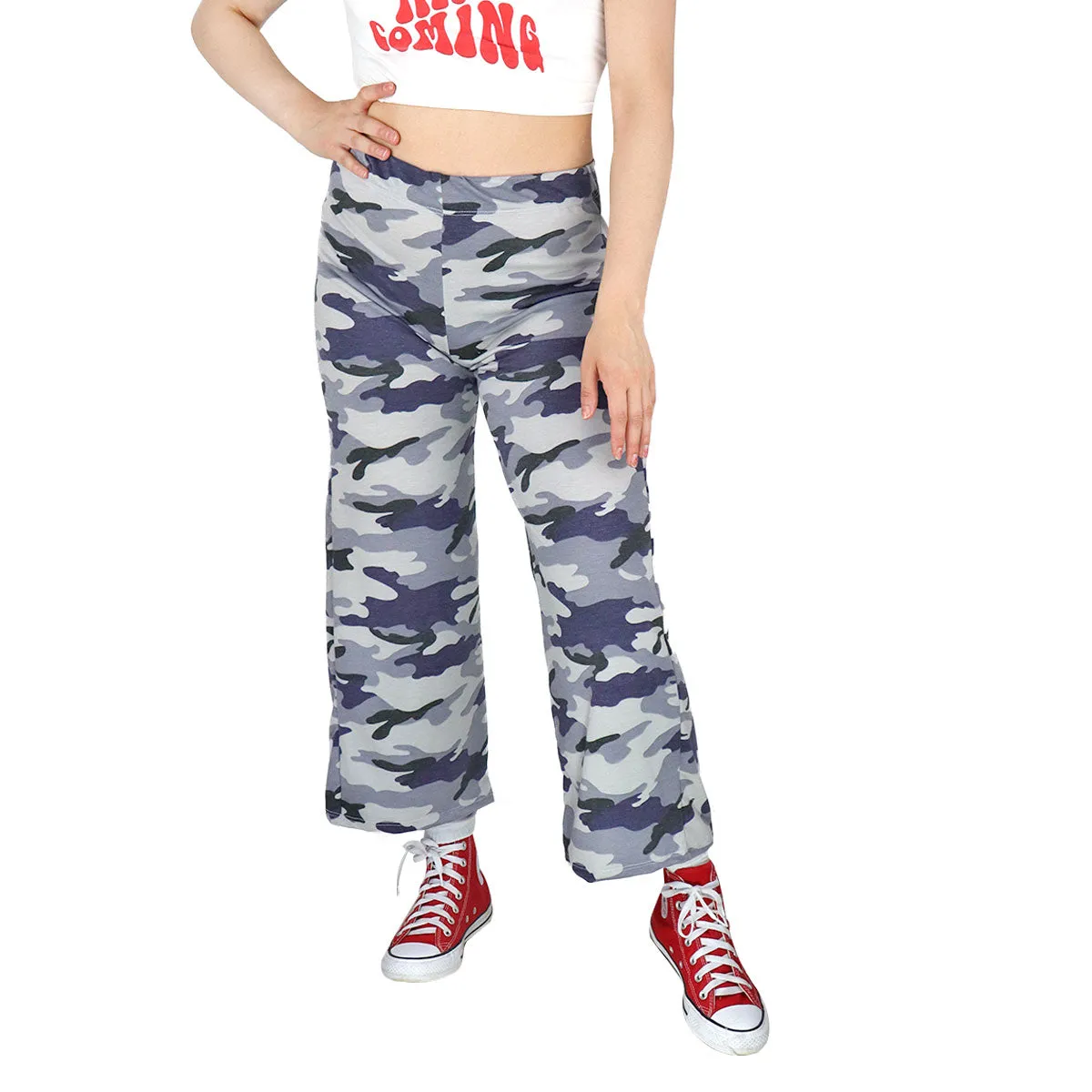 Pantalón Casual color Gris con Estampado Azul para Dama