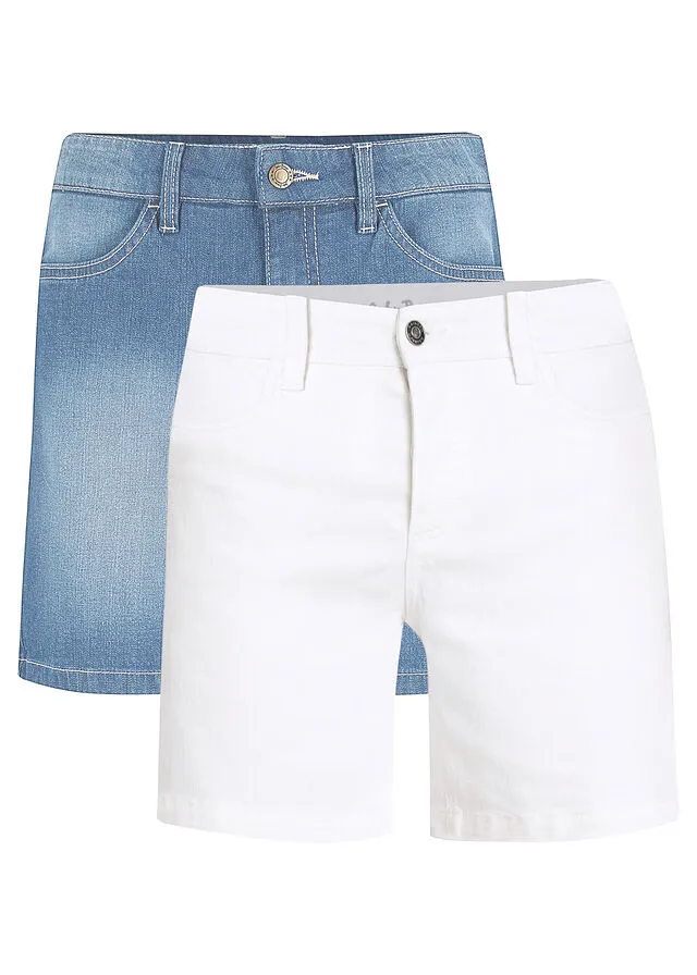 Pantalón corto vaquero Azul hielo vaquero + sarga blanca