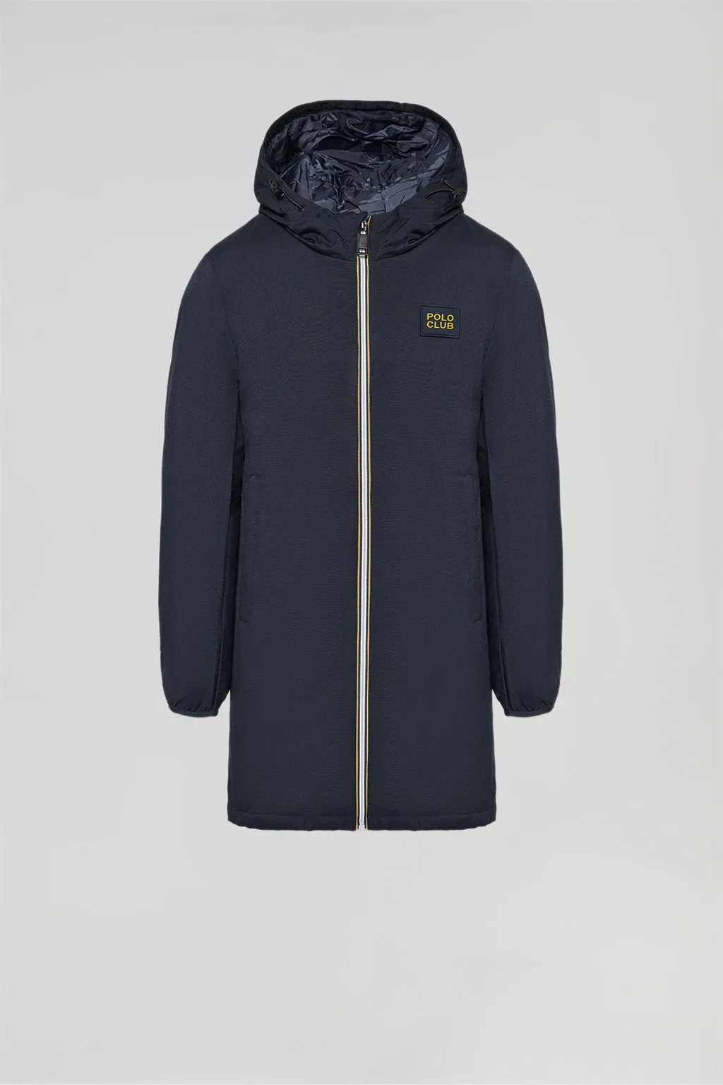 Parka técnica azul marino de nio con capucha y logo Polo Club