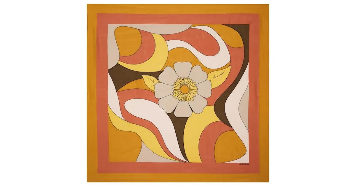 Pañuelo Saint Laurent Blanco Beige Naranja Amarillo Mostaza 