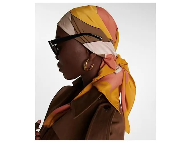 Pañuelo Saint Laurent Blanco Beige Naranja Amarillo Mostaza 