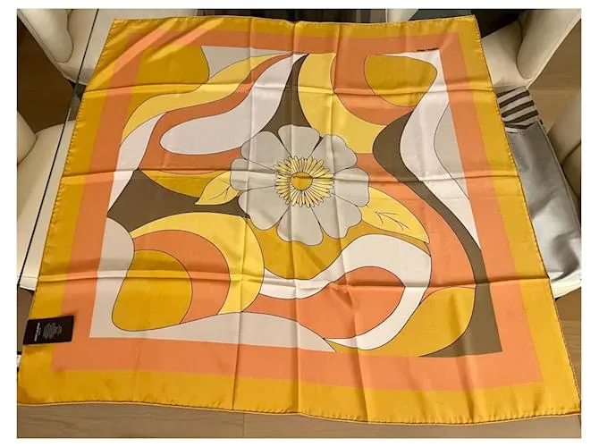 Pañuelo Saint Laurent Blanco Beige Naranja Amarillo Mostaza 