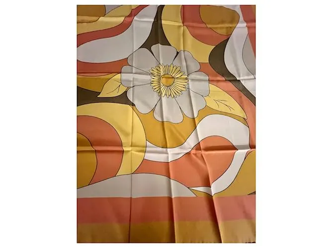 Pañuelo Saint Laurent Blanco Beige Naranja Amarillo Mostaza 