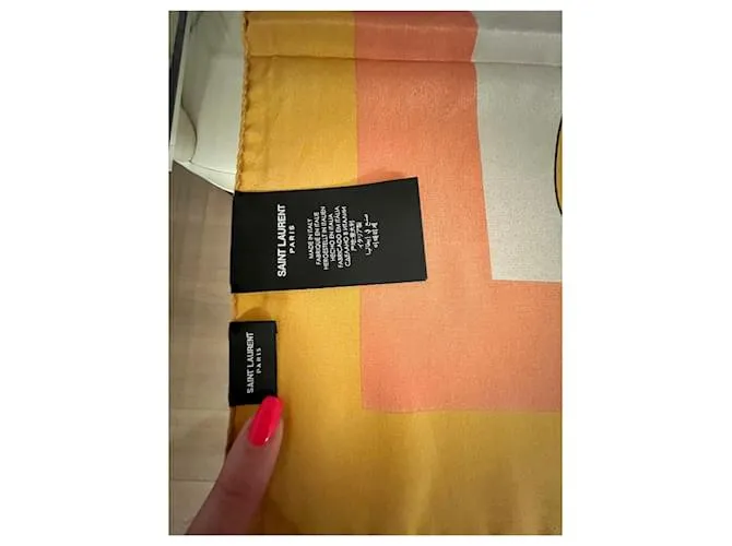 Pañuelo Saint Laurent Blanco Beige Naranja Amarillo Mostaza 