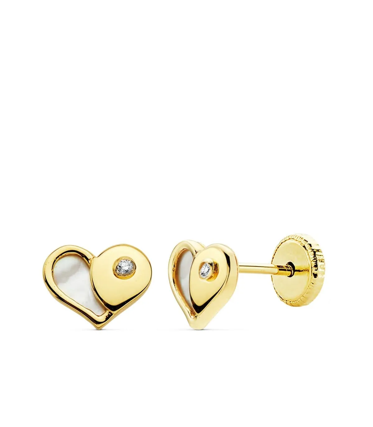 Pendientes Corazón Nácar 7 MM Oro Amarillo 18 K