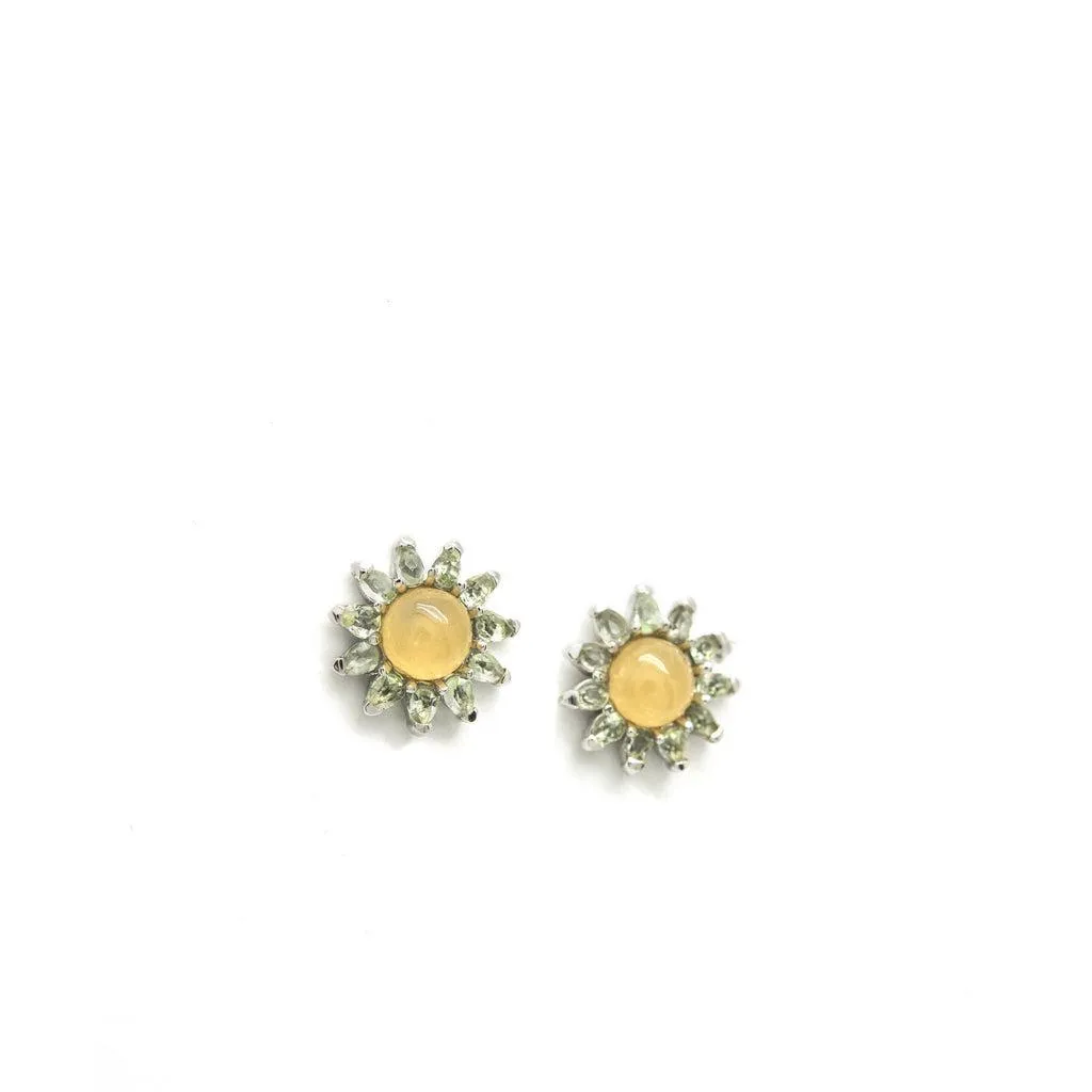 Pendientes de piedra natural de plata diseo solar tono amarillo
