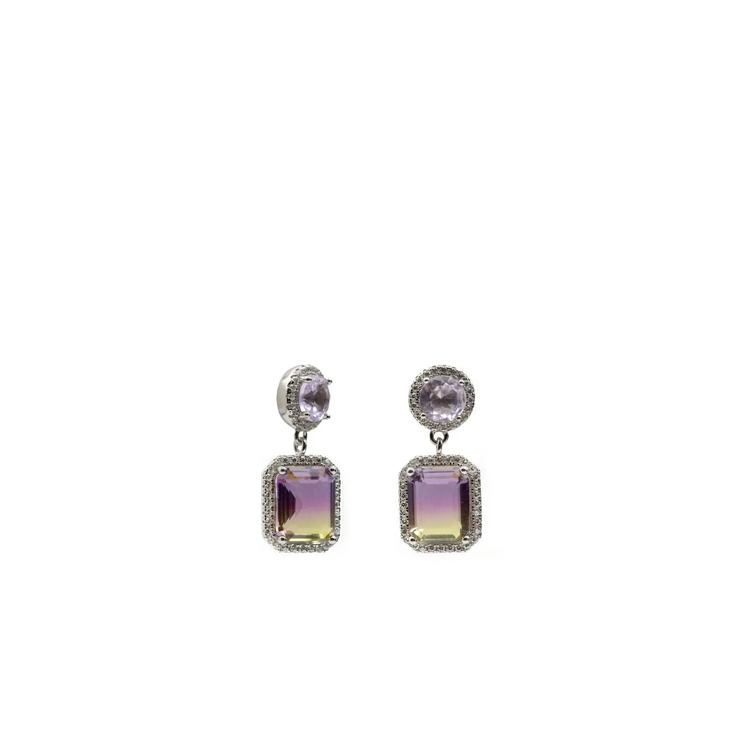 Pendientes de piedras de colores en tonos lavanda y amarillo