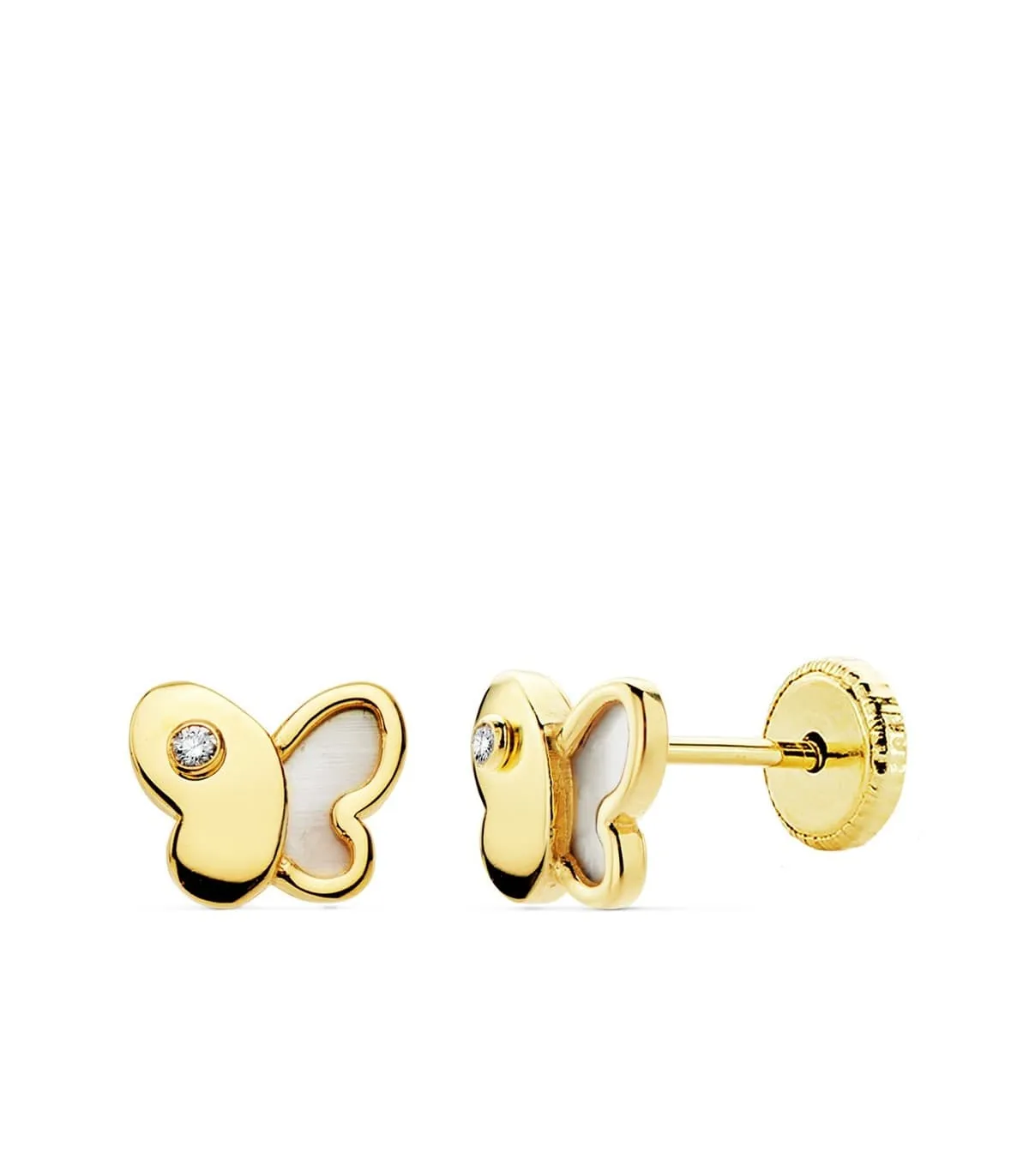 Pendientes Mariposa Nácar 7 MM Oro Amarillo 18 K