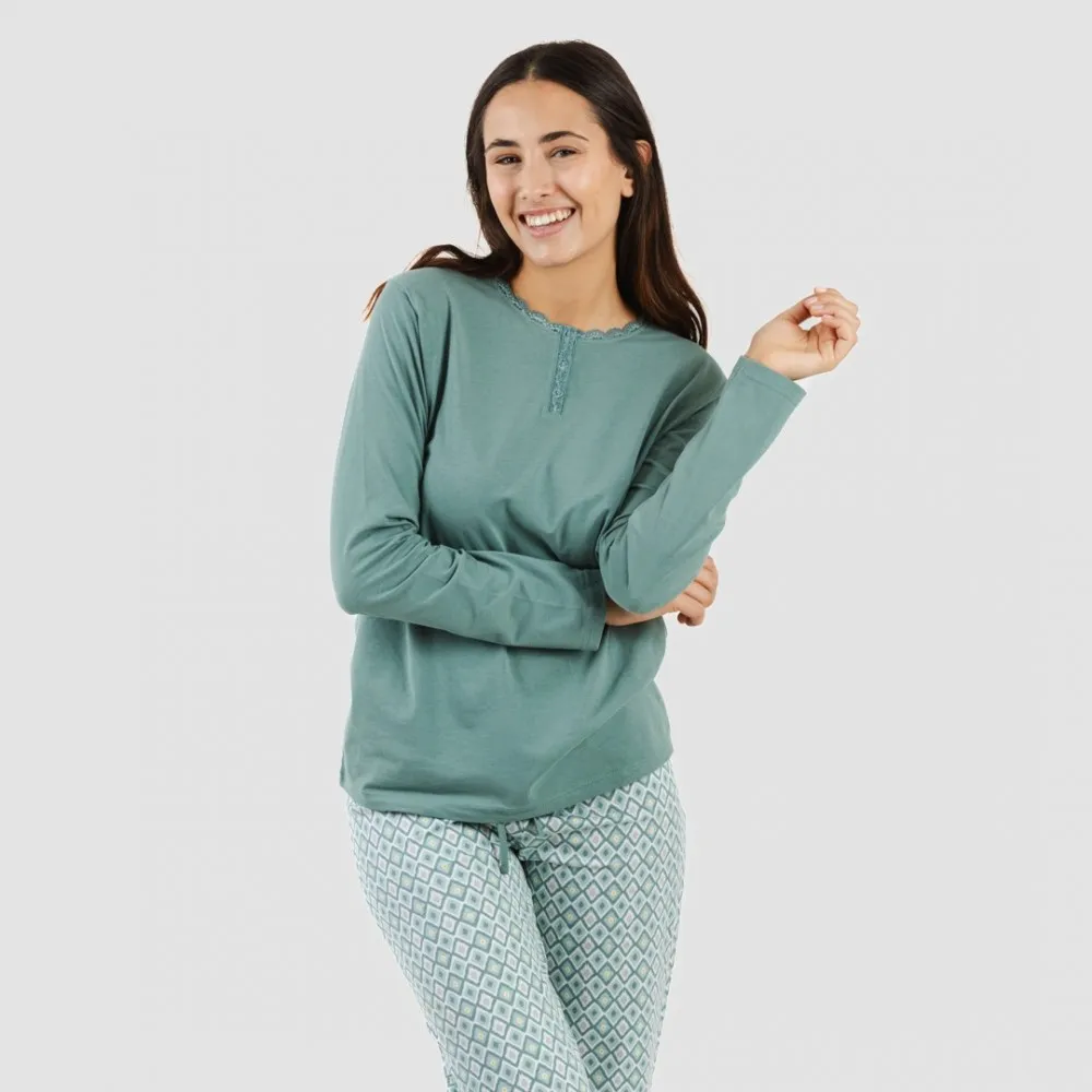 Pijama largo algodón Bianca verde menta