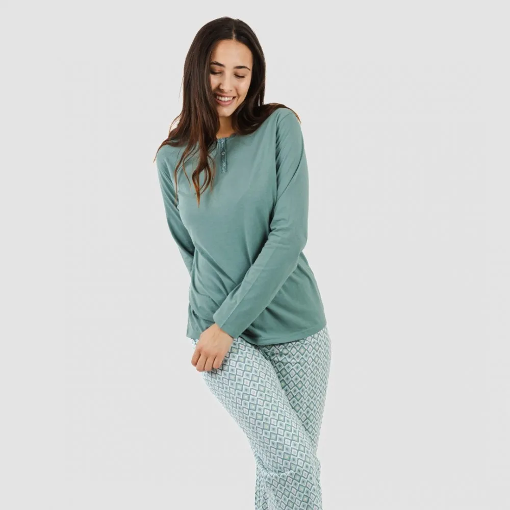 Pijama largo algodón Bianca verde menta