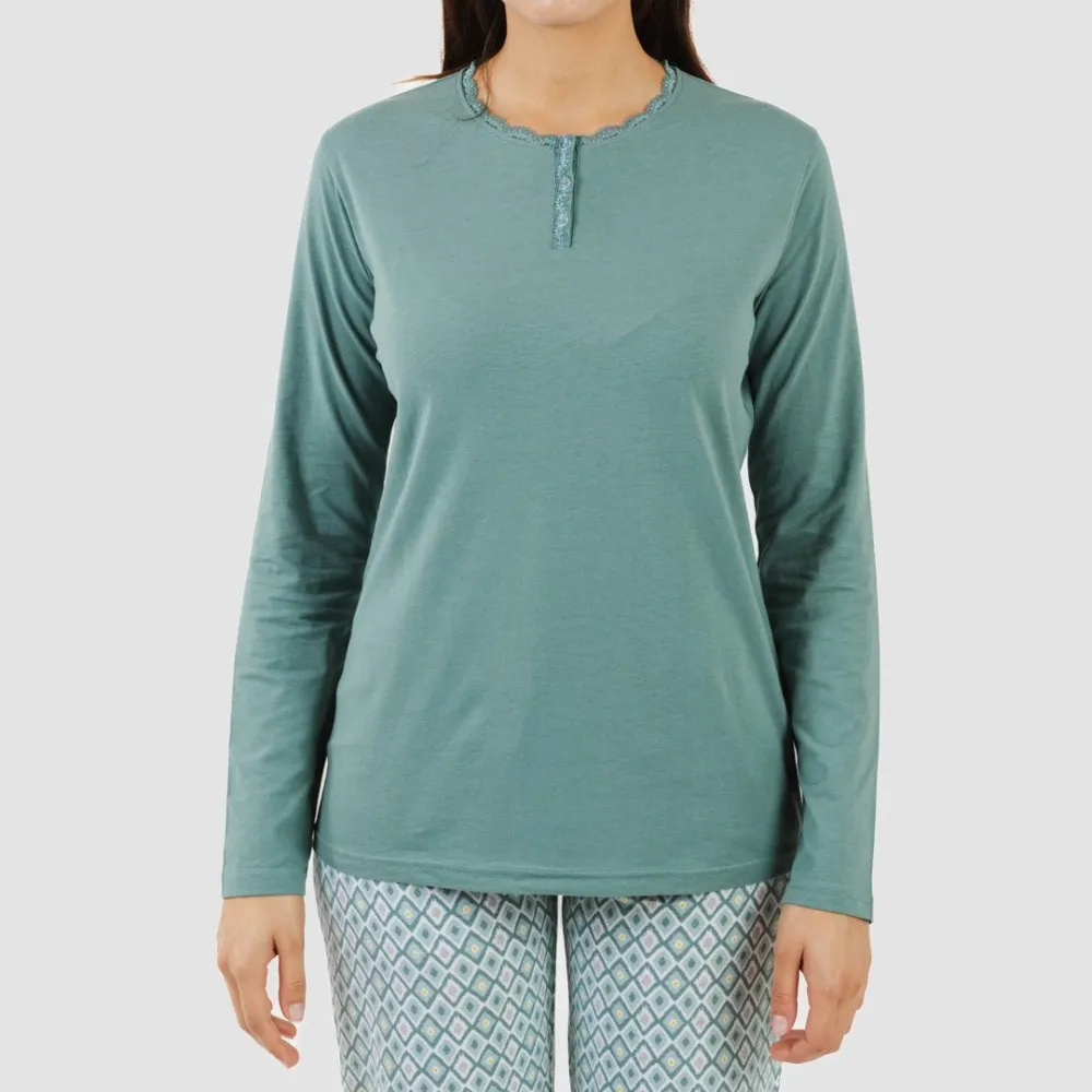 Pijama largo algodón Bianca verde menta