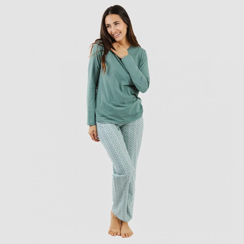 Pijama largo algodón Bianca verde menta