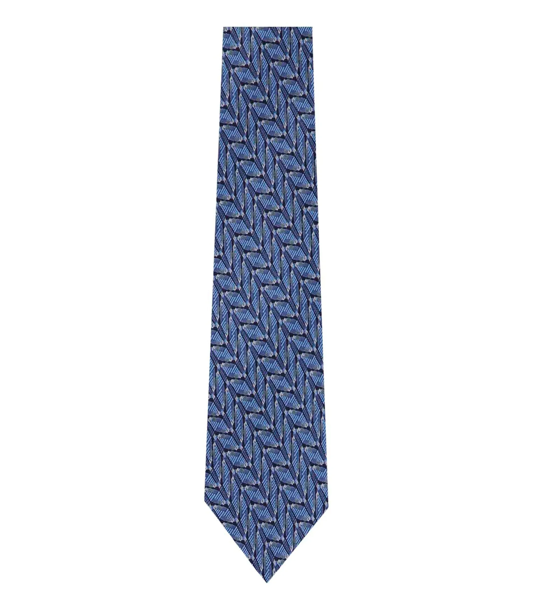 Pineda Covalin Corbata ancha de seda azul marino con Pirámides de Teotihuacán