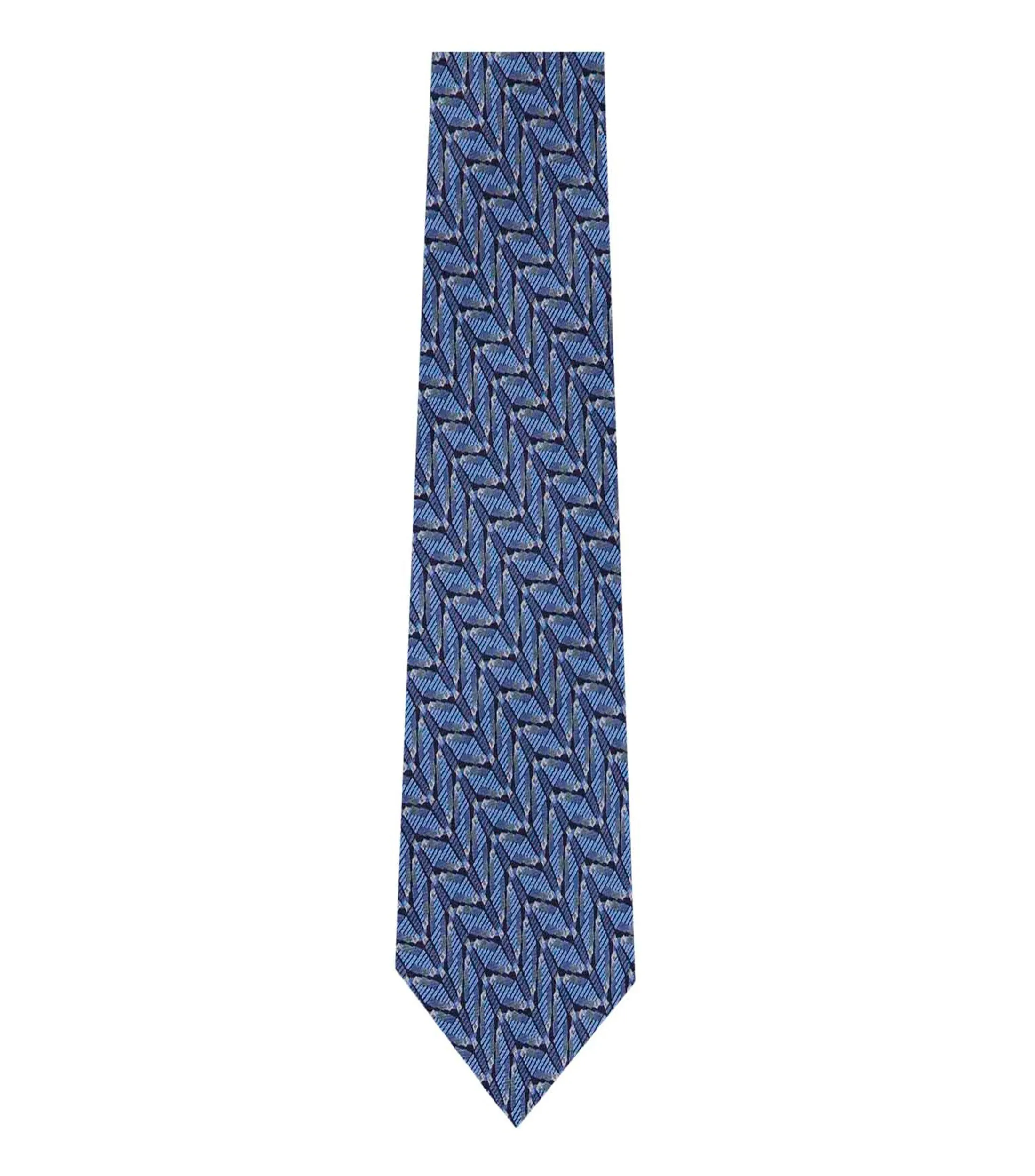 Pineda Covalin Corbata ancha de seda azul marino con Pirámides de Teotihuacán
