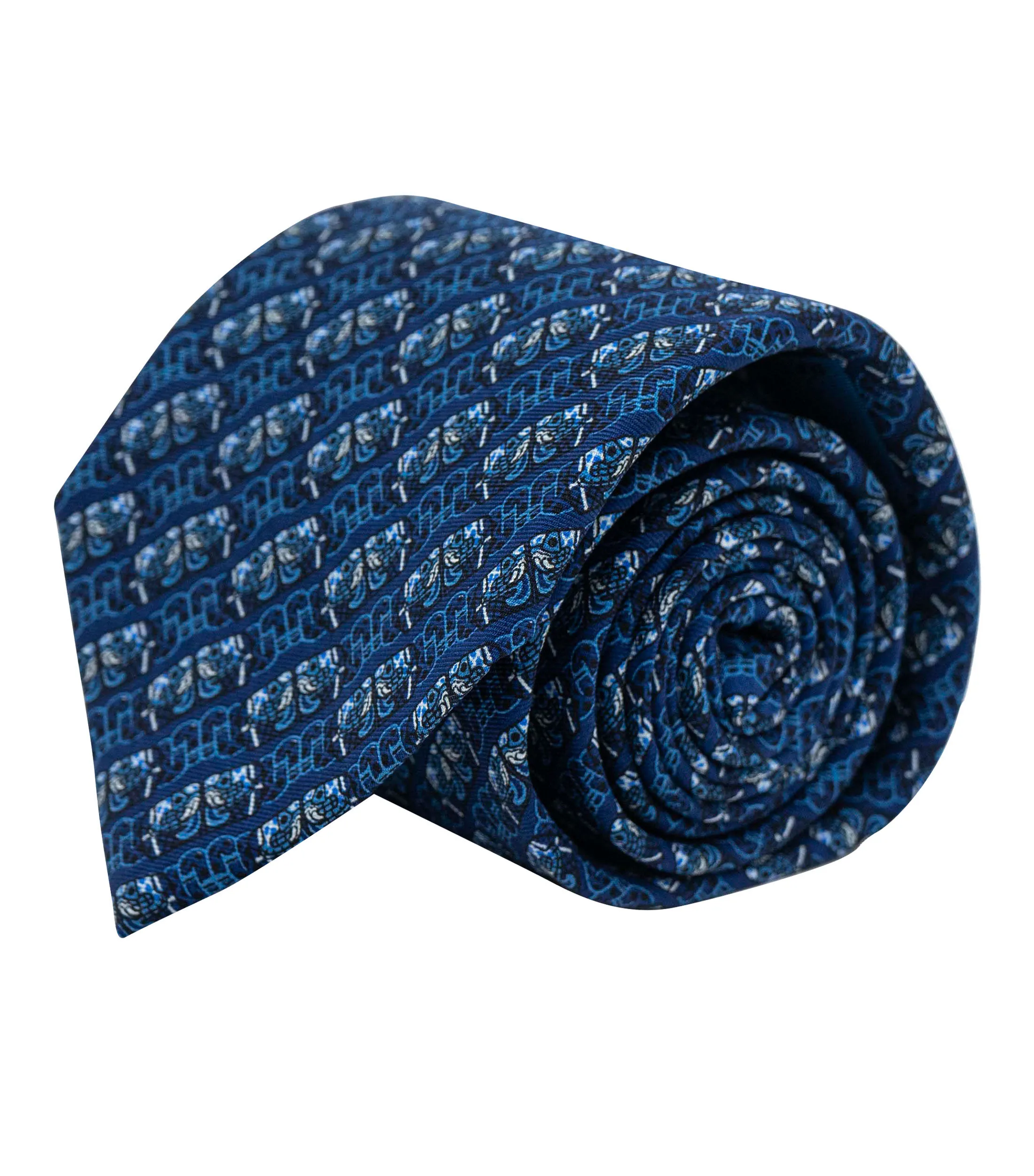 Pineda Covalin Corbata ancha en seda Azul marino con estampado Coatlicue