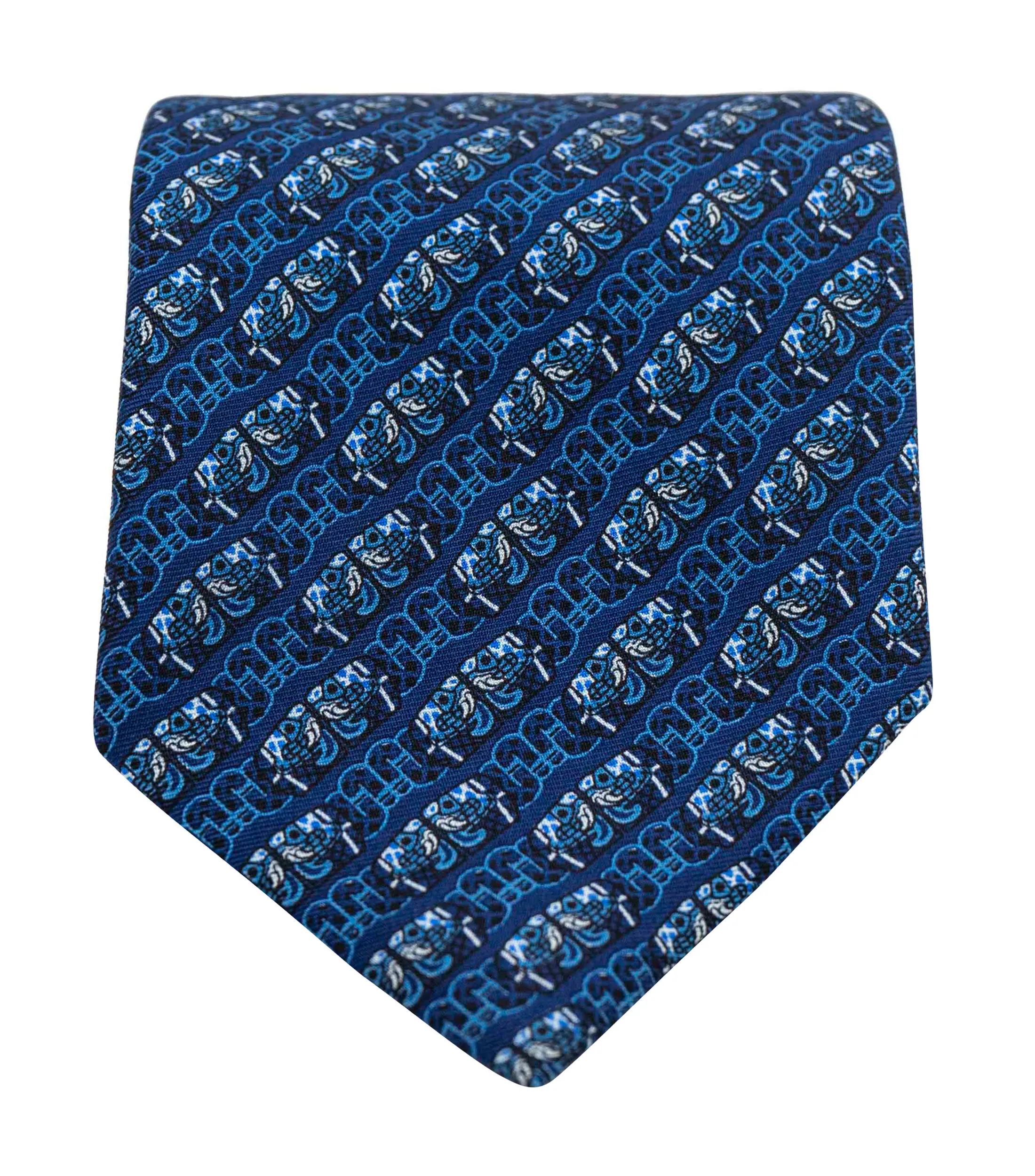 Pineda Covalin Corbata ancha en seda Azul marino con estampado Coatlicue