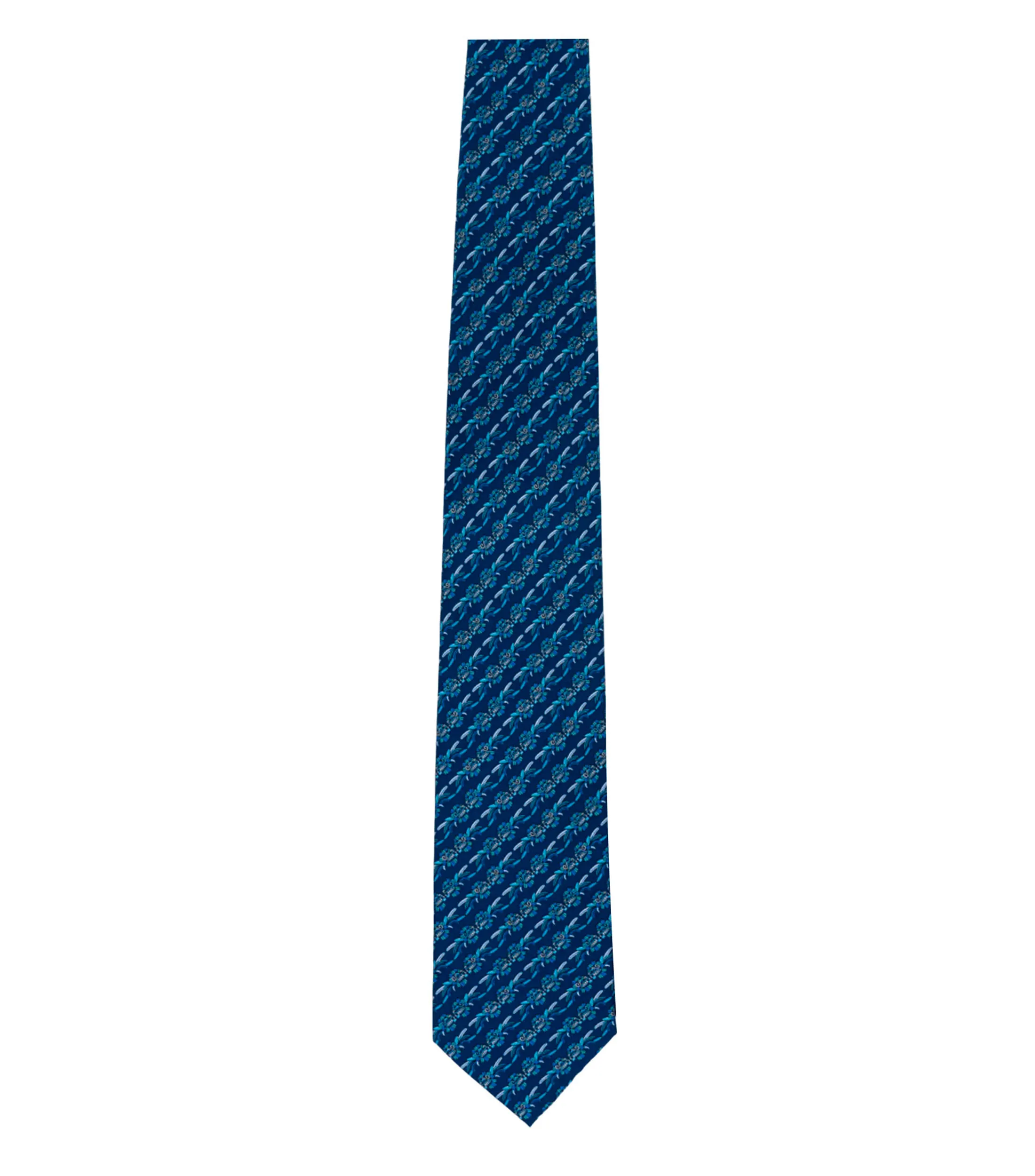 Pineda Covalin Corbata ancha en seda azul marino estampada Quetzalcóatl