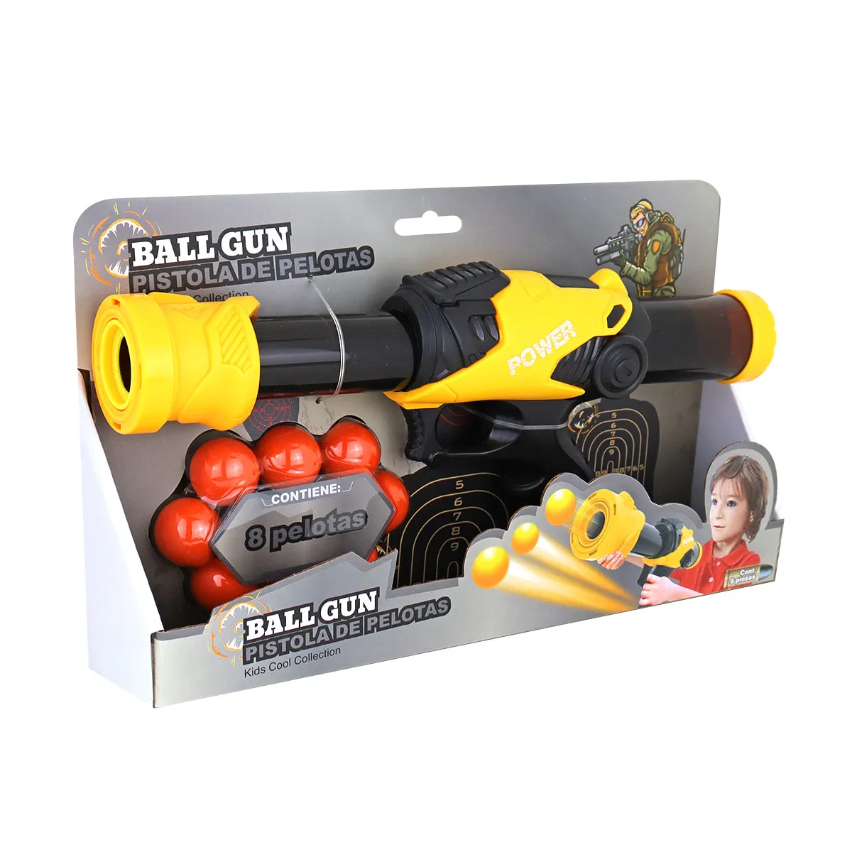 Pistola de Juguete Lanza Pelotas para Nios, color Amarillo