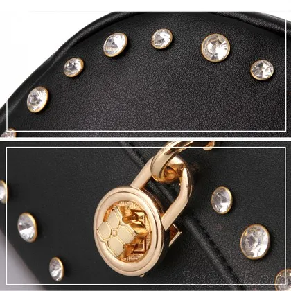 Punk Pink Solid Crystal Rivet Rucksack Travel School Backpack
