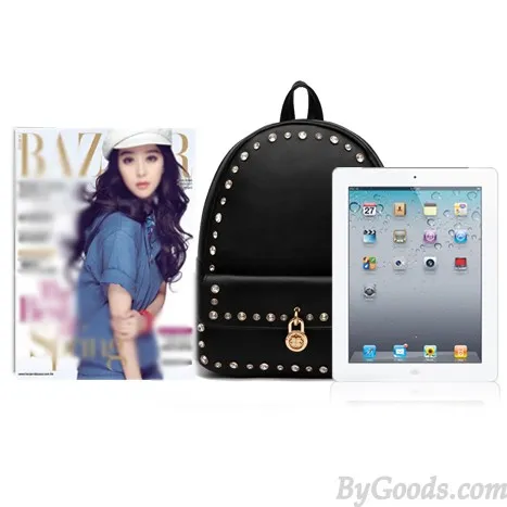 Punk Pink Solid Crystal Rivet Rucksack Travel School Backpack