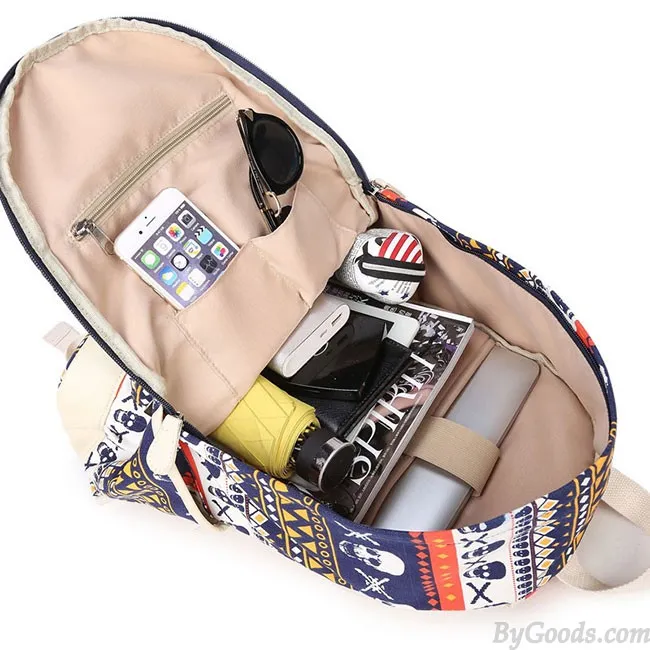 Punk School Skull Printing Rucksack Leisure Totem Travel Canvas Backpack 