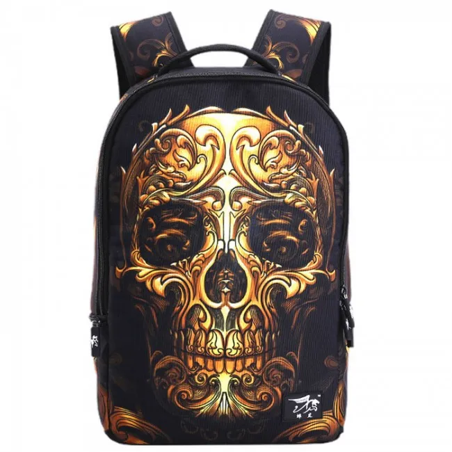 Punk Skull School Rucksack Young Man Polyester Travel Backpack 