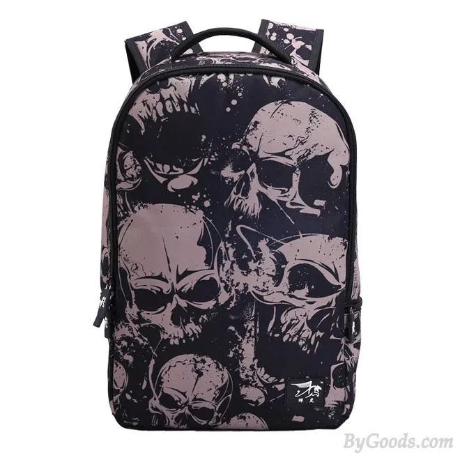 Punk Skull School Rucksack Young Man Polyester Travel Backpack 