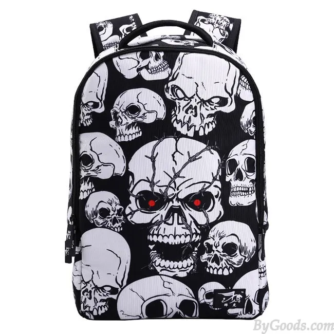 Punk Skull School Rucksack Young Man Polyester Travel Backpack 