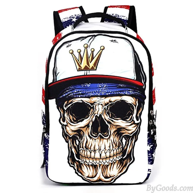 Punk Skull School Rucksack Young Man Polyester Travel Backpack 