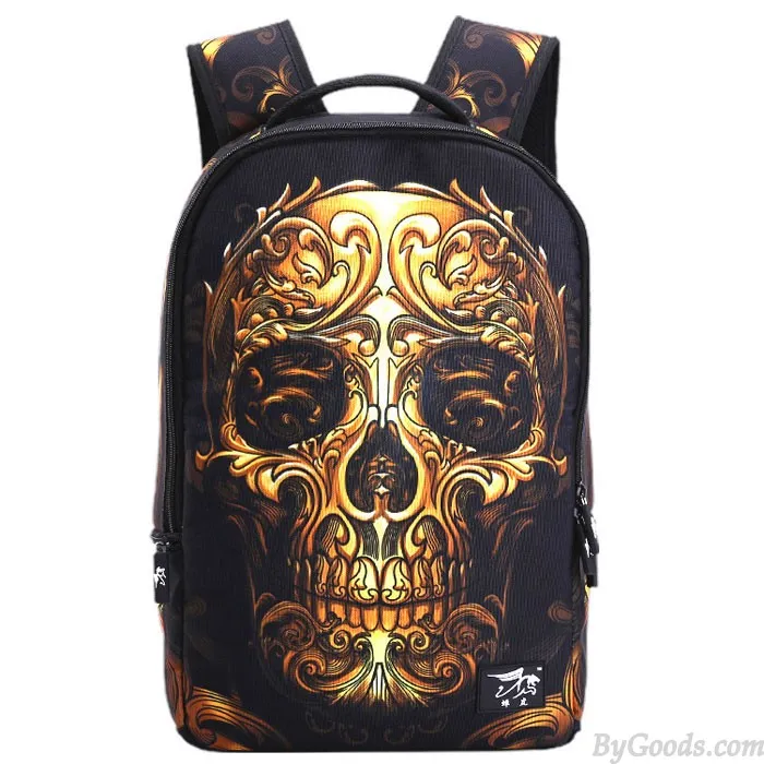 Punk Skull School Rucksack Young Man Polyester Travel Backpack 