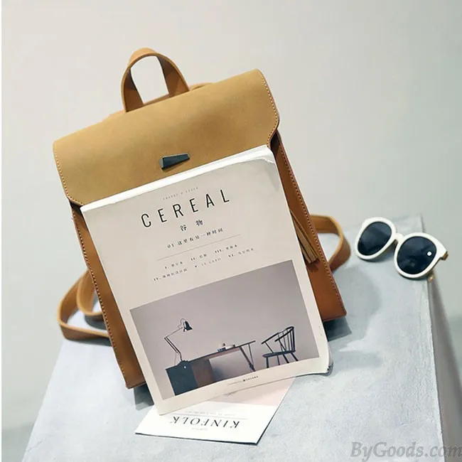 Retro British PU Tassel Contrast Color Flap Solid School Backpack