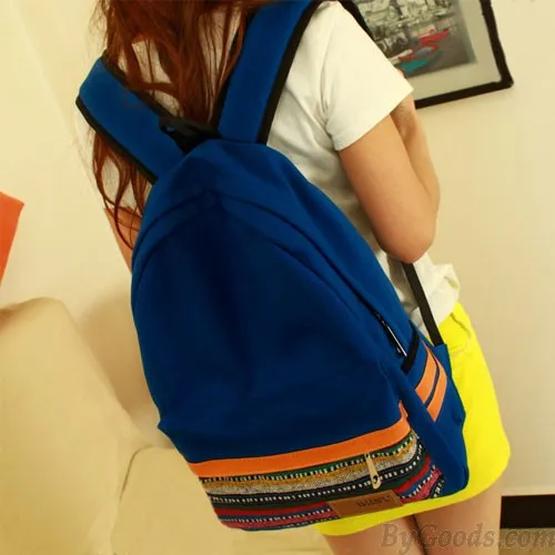 Retro Folk Geometric Canvas College Backpack