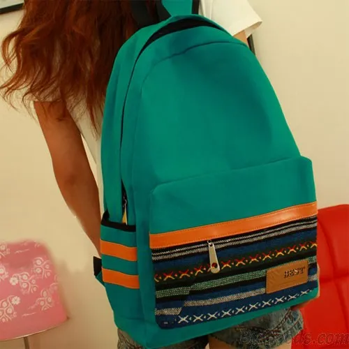 Retro Folk Geometric Canvas College Backpack