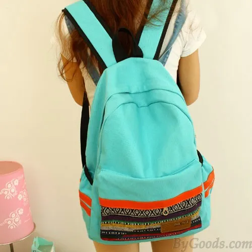 Retro Folk Geometric Canvas College Backpack