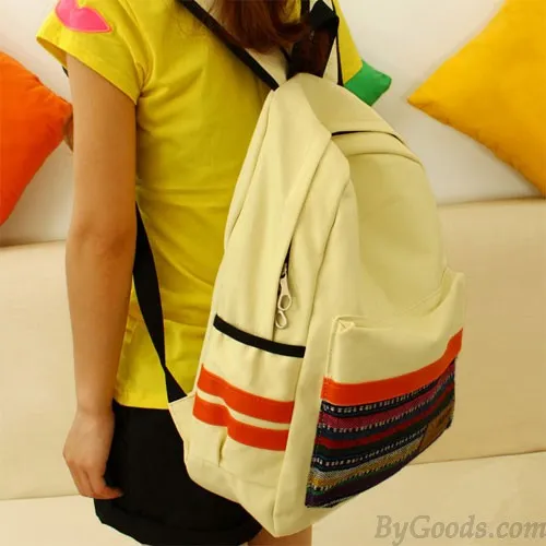 Retro Folk Geometric Canvas College Backpack