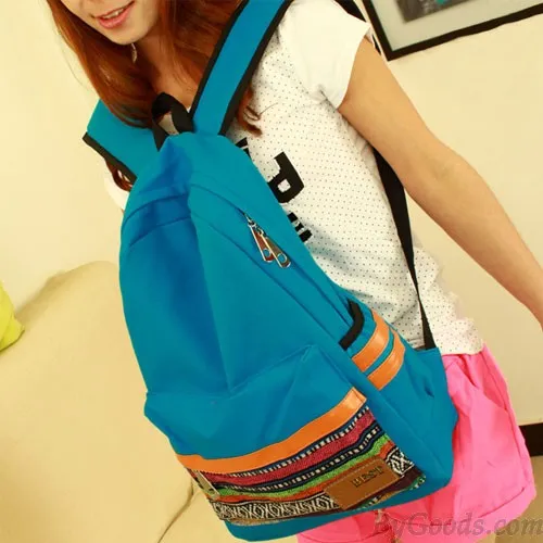 Retro Folk Geometric Canvas College Backpack
