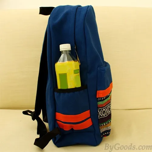 Retro Folk Geometric Canvas College Backpack