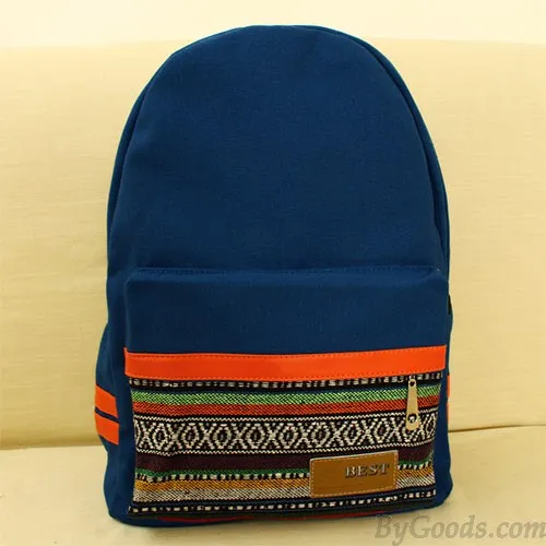 Retro Folk Geometric Canvas College Backpack