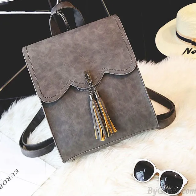 Retro Simple PU Tassels Women College Backpack