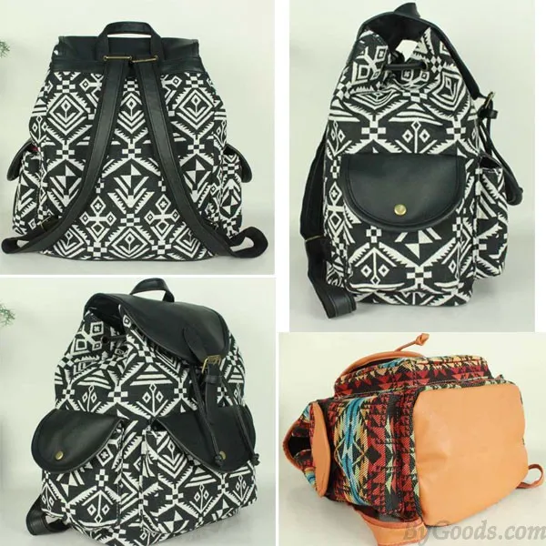 Retro Stripe Printing Leisure College Backpack