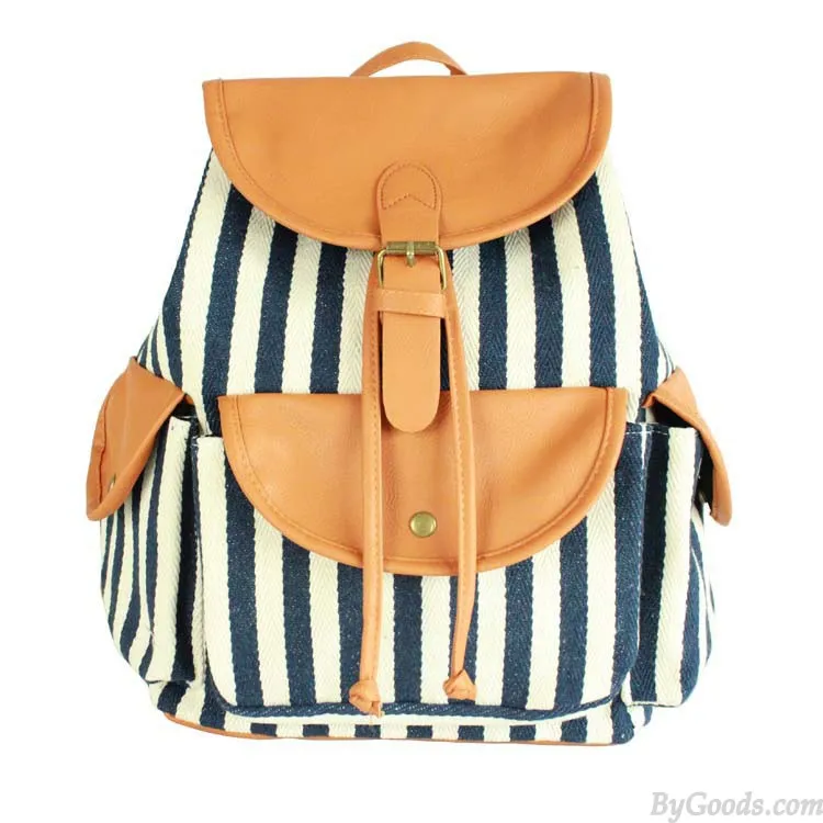 Retro Stripe Printing Leisure College Backpack