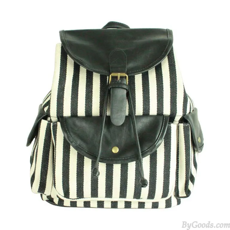 Retro Stripe Printing Leisure College Backpack