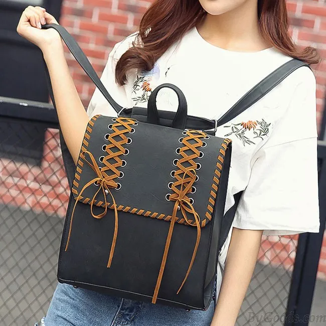 RETRO WEAVE TASSEL GIRL'S SQUARE FROSTY CROSSSTRAPED DECORATIVE FLAP SCHOOL BACKPACK